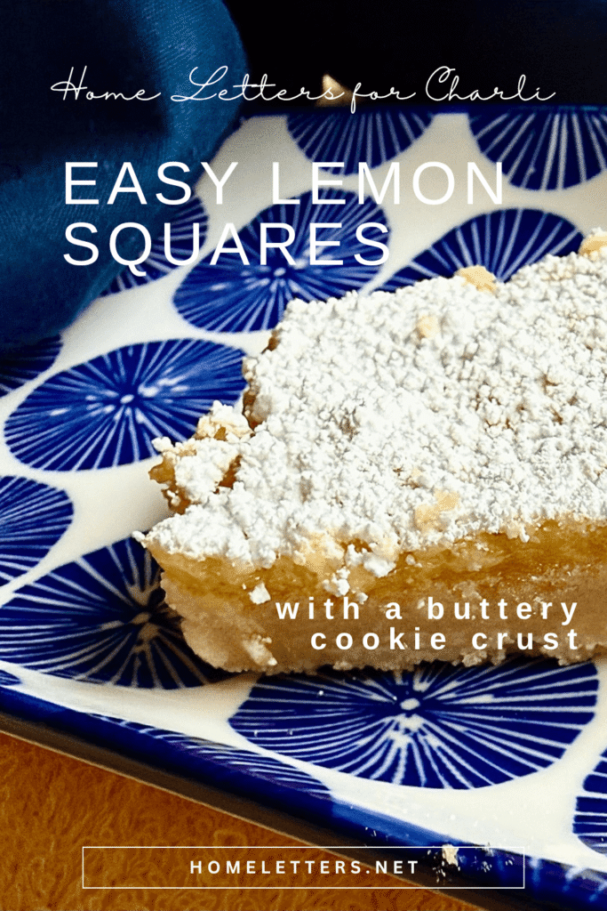 Easy Lemon Square on a blue and white plate